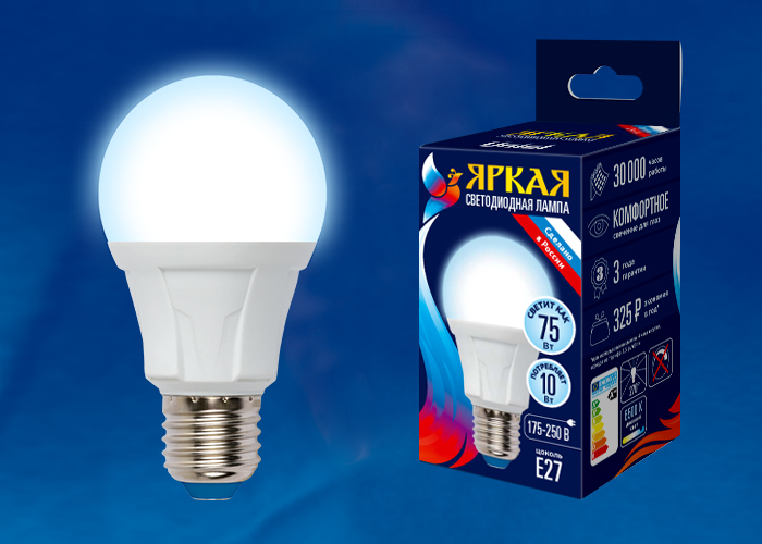 LED-A60 10W/DW/E27/FR PLP01WH Лампа светодиодная. Форма «А», матовая. Серия Яркая. Дневной свет (650 LED-A60 10W/DW/E27/FR PLP01WH Лампа светодиодная. Форма «А», матовая. Серия Яркая. Дневной свет (650