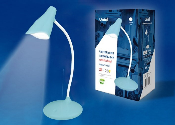 TLD-559 Blue/LED/280Lm/5000K/Dimmer Светильник настольный, 3W. Сенсорный выключатель. Голубой. ТМ Un TLD-559 Blue/LED/280Lm/5000K/Dimmer Светильник настольный, 3W. Сенсорный выключатель. Голубой. ТМ Un
